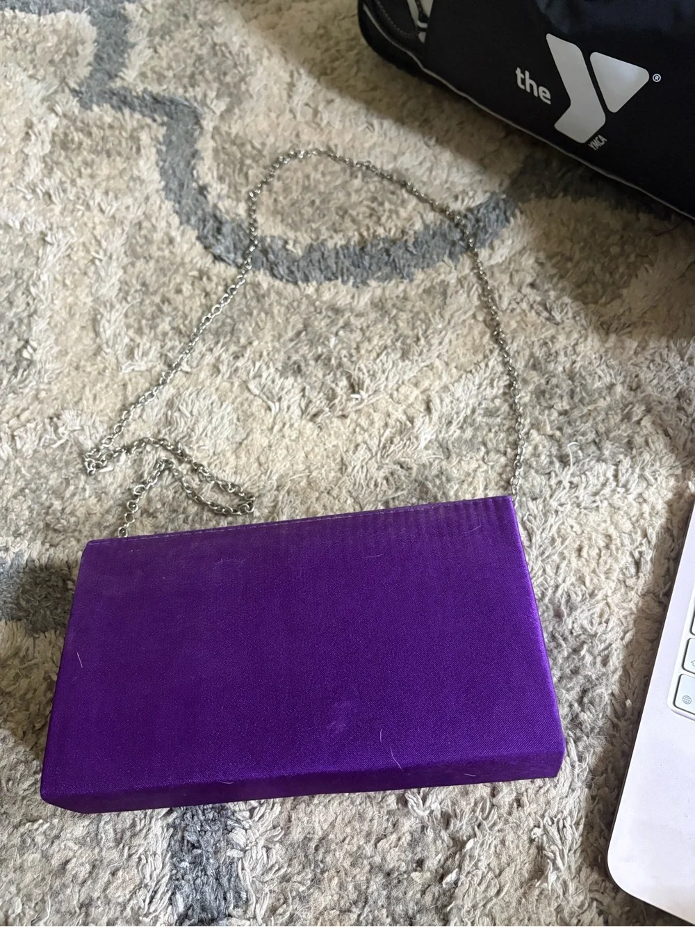 Purple Rhinestone Envelope Clutch with Chain Strap